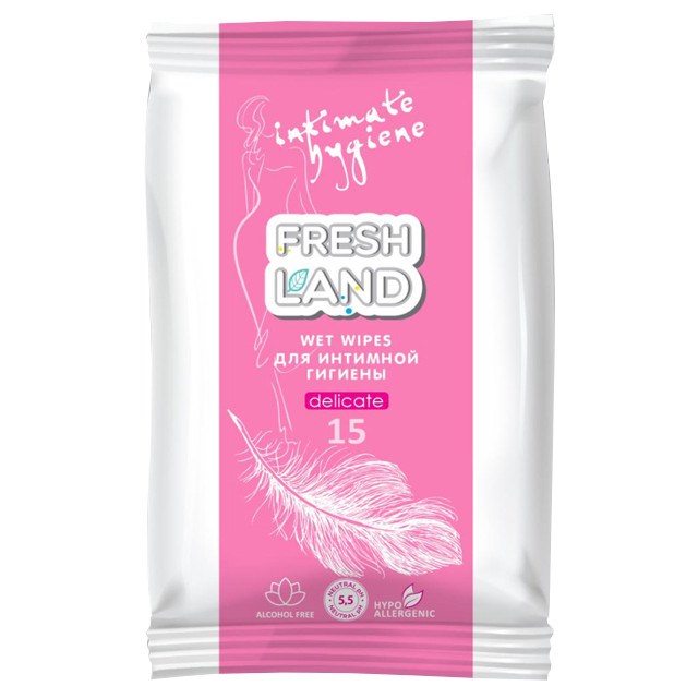 Влажные салфетки д/интимной гигиены FreshLand, 15шт 4003 - фото 9101