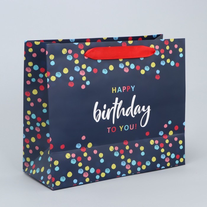 Пакет подарочный ламинированный Happy Birthday, 27х23х11.5см 4326 - фото 9821