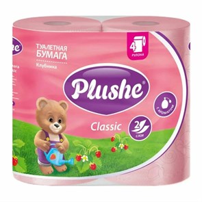 Туалетная бумага Plushe 2сл, 15м, клубника, 4шт 3992